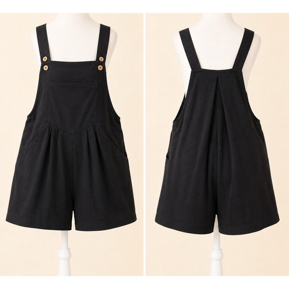 Grecerelle Pants - GreCerelle S Black Shortalls Pinafore Overall Shorts Minimalist Casual Cozy